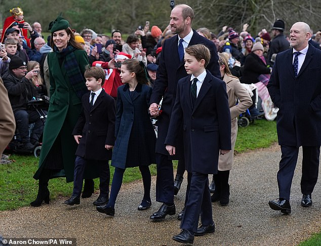 Mike Tindall was seen walking behind the Waleses as the royals made their way towards the church