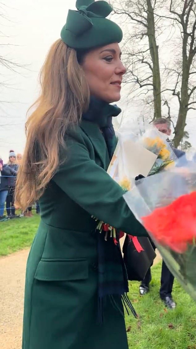 The Princess of Wales, along with other royals greeted fans outside when the adorable encounter with a royal fan was captured after a Christmas Day church service at Sandringham in Norfolk