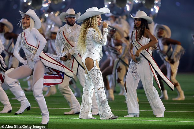 Knowles-Carter certainly sleighed - performing a 15-minute, eight-song medley during the football game where the Baltimore Ravens absolutely creamed the Houston Texans 31-2