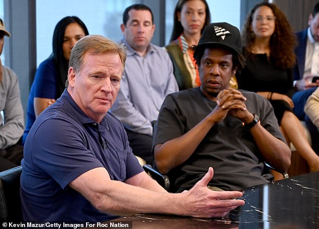 The 65-year-old NFL commissioner (L, pictured in 2019) famously hired the Brooklyn-born rap mogul to be the live music entertainment strategist in 2019, which is precisely how Beyoncé scored her televised gig Wednesday