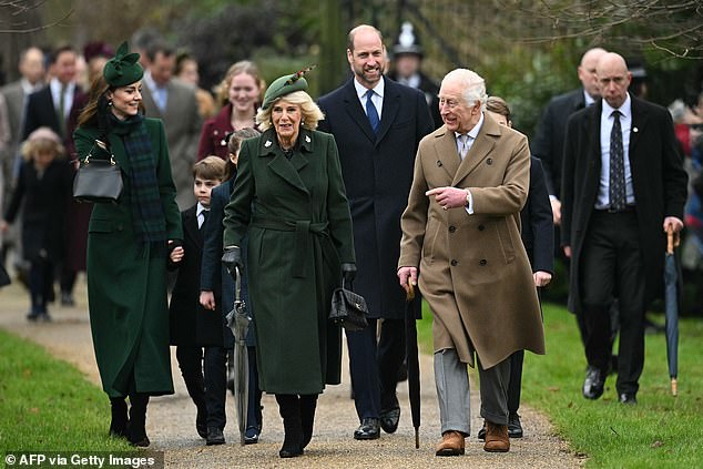 The royals pictured on the annual walkabout yesterday. It's likely that Tom would have also enjoyed spending time with the king, his stepfather, having previously described him as 'the kindest, most knowledgeable, lovely man,' to Hello!