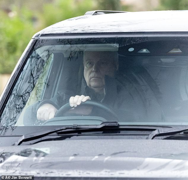 The royal, 64, seemed forlorn as photos showed the King's younger brother behind the wheel on Thursday afternoon