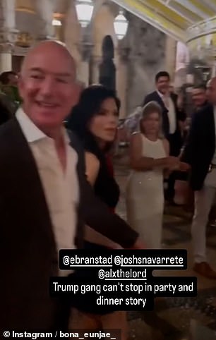 Jeff Bezos once offered to send Donald Trump to the moon in one of his space rockets - one-way - but the formerly-warring pair were all smiles when they dined at Mar-a-Lago in Palm Beach last Wednesday (pictured).