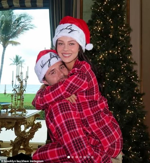 Brooklyn and Nicola shared sweet snaps of them wearing matching red pyjamas on Christmas Day