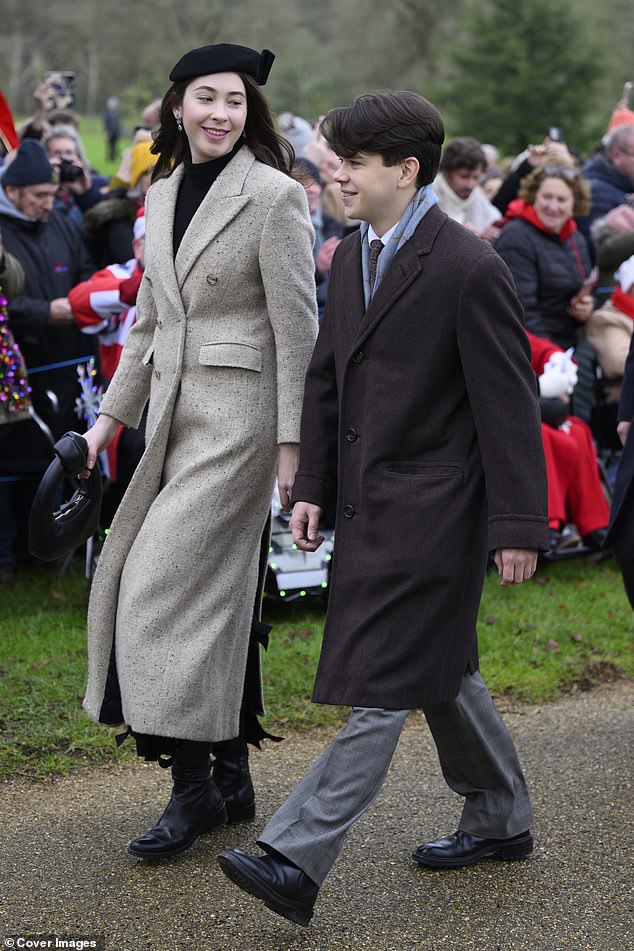 Princess Margaret ¿s grandson Samuel Chatto and his girlfriend, Eleanor Ekserdjian at Sandringham yesterday. Eleanor was allowed  to stay at the Norfolk retreat over the festive period