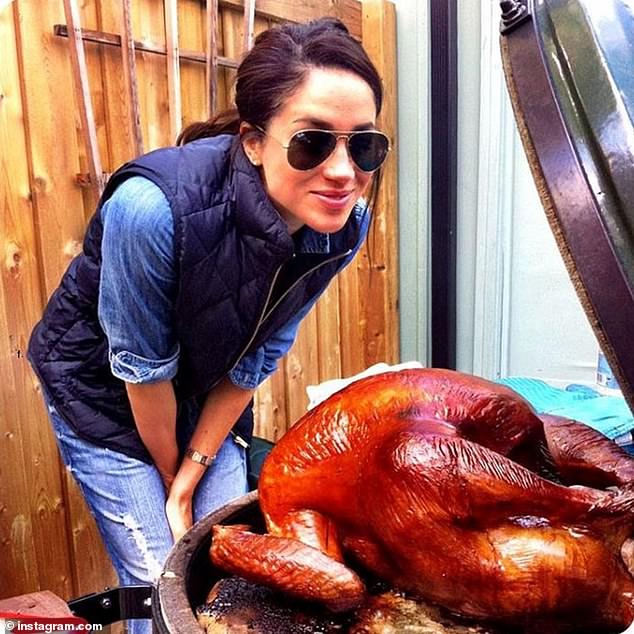 Meghan posing with a turkey during a previous post on her lifestyle website, The Tig