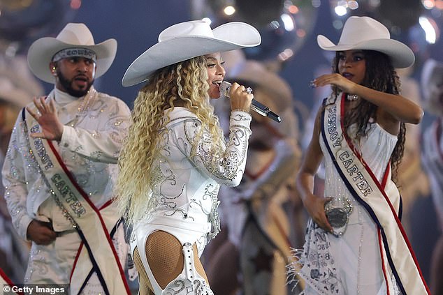 Beyoncé pulled out all the stops for her 13-minute performance, performing an eight-song medley of tracks from her Cowboy Carter album complete with a plethora dancers, horses and even an appearance from her 12-year-old daughter Blue Ivy