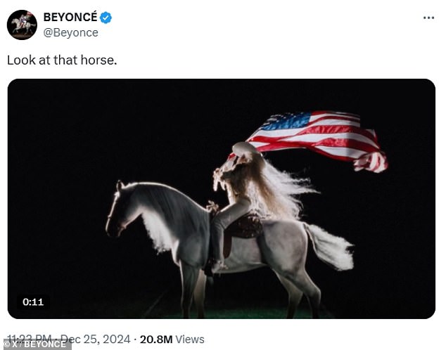 Showing the teaser clip on screen, he explained: 'See how the flag is showing from Cowboy Carter? and then it completely disappears - no more Cowboy Carter era'