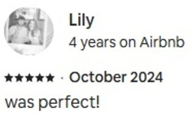 Lily also gave the hosts a five-star review, commenting 'was perfect!'