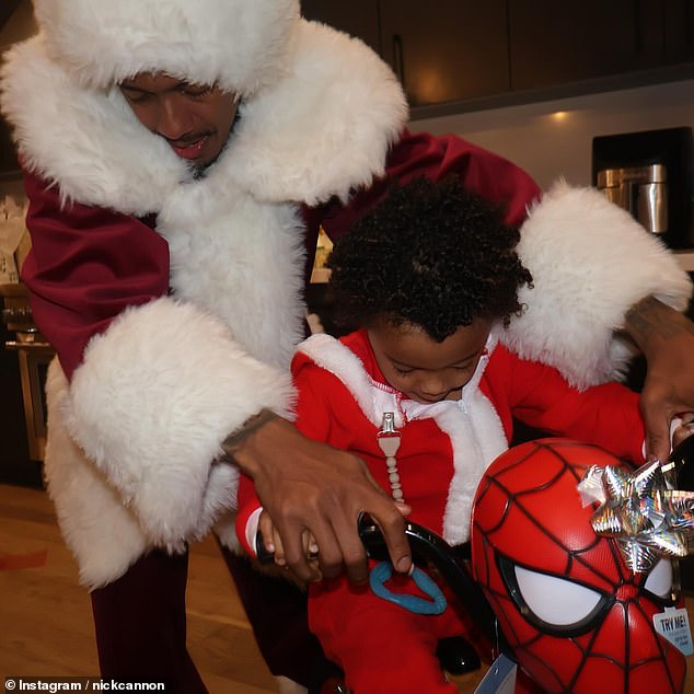 The Wild 'N' Out star dressed up as Santa Claus as he enjoyed some quality time with Abby and their kids