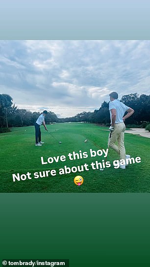 Brady dropped in on Instagram this week to share a lighthearted post with his son, joking, 'Love this boy, not sure about this game,' as they played golf