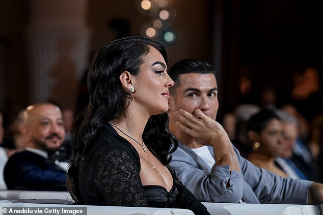 Ronaldo couldn't take his eyes of the 30-year-old as she stunned in a gorgeous black dress