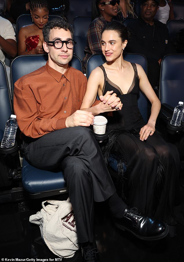 She said she was grateful to have a 'romantic forcefield' of support from her husband Jack Antonoff (both pictured), who proposed to her during filming, amid the challenging time