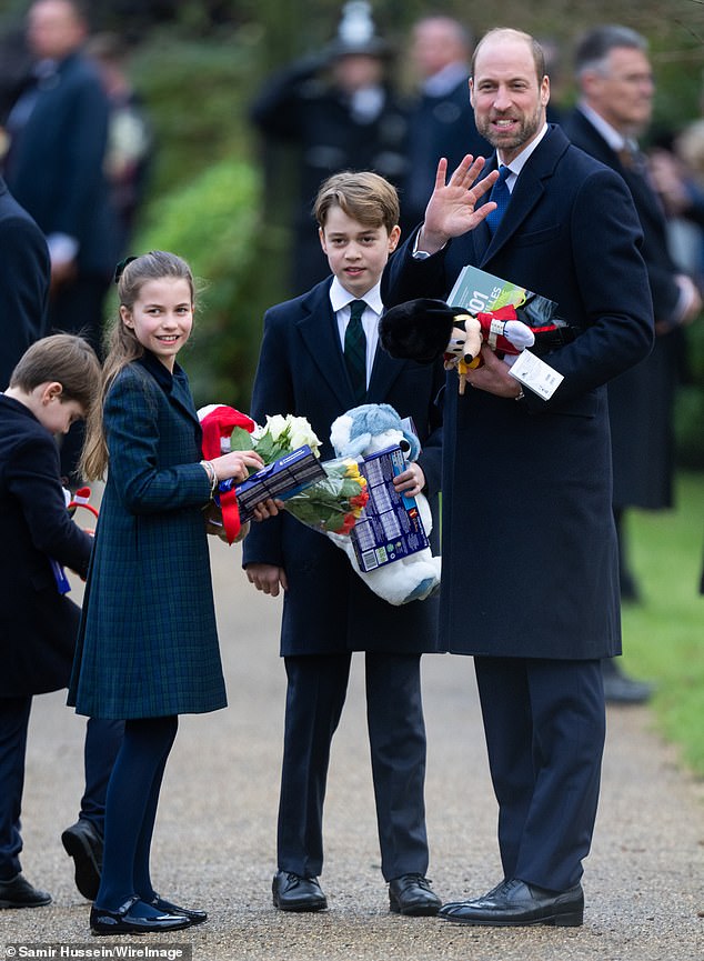 This year, 11-year-old Prince George (pictured, centre) donned a similar ensemble, opting for a longer coat, compared to last year's blazer