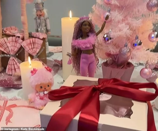 The actress showcased her Christmas table, which of course was on theme with the pink and red