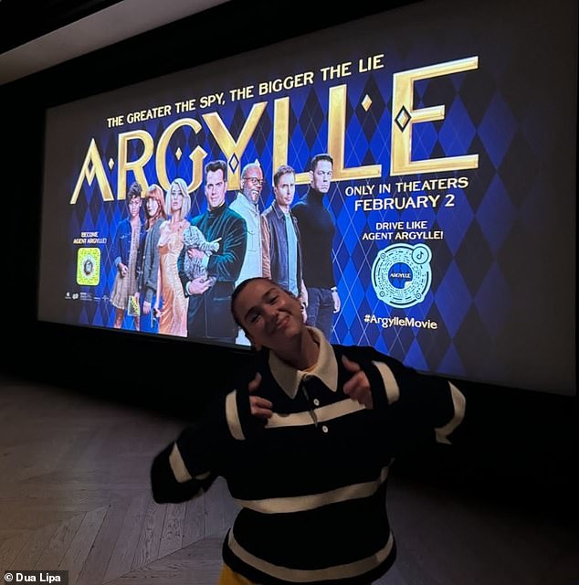 Another image showed her stood by a huge Argylle sign - the Matthew Vaughn film she starred in as LaGrange