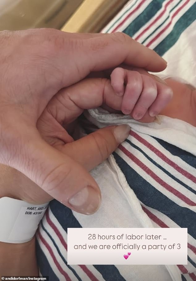 At the time, she uploaded a photo of her baby's hand while still in the hospital and wrote, '28 hours of labor later... and we are officially a party of 3'