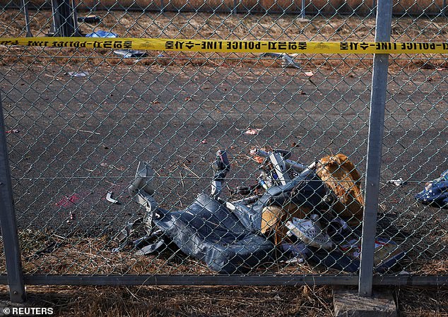 Some of the debris is seen on the runway at Muan International Airport