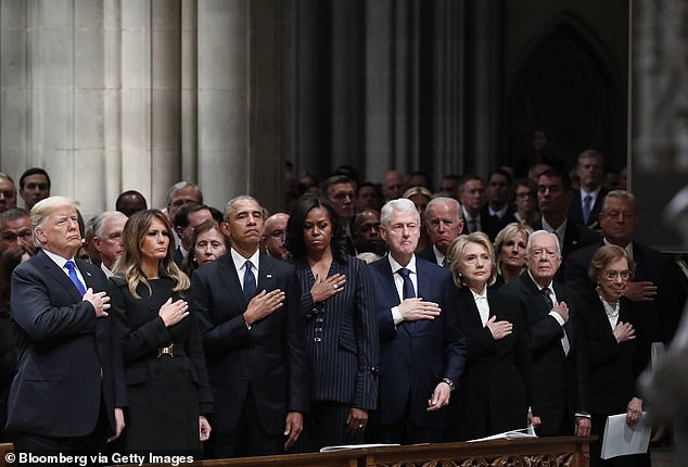 Presidents Donald Trump (left), Barack Obama (third from left) and Bill Clinton (fourth from right) are all younger than President Joe Biden, despite holding office years before the 82-year-old commander-in-chief