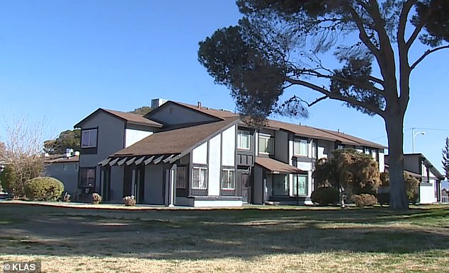 Police arrived at an apartment in the 3400 block of Mercury Street (pictured) and discovered the uninjured girl and her dead father lying in a pool of blood