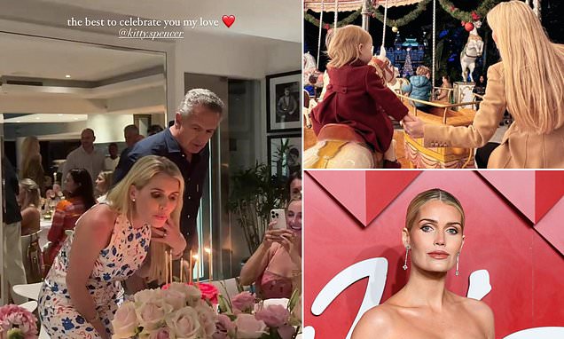 Princess Diana's model niece Lady Kitty Spencer looks all aglow as she blows out birthday