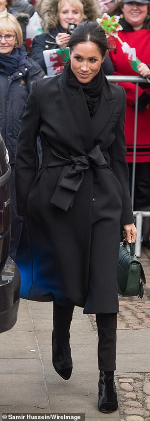 Meghan stepped out of the car in Cardiff in 2018 to    huge cheers wearing this Stella McCartney coat