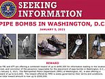 This image shows part of a "Seeking Information" notice released by the Federal Bureau of Investigation regarding pipe bombs planted outside offices of the Democratic and Republican national committees in Washington on Jan. 5, 2021, on the eve of the attack on the Capitol. (FBI via AP)