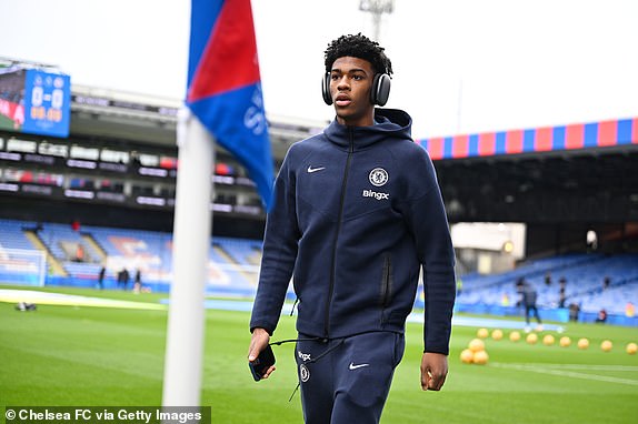 LONDON, ENGLAND - JANUARY 04: Josh-Kofi Acheampong of Chelsea inspects the pitch prior to the Premier League match between Crystal Palace FC and Chelsea FC at Selhurst Park on January 04, 2025 in London, England. (Photo by Darren Walsh/Chelsea FC via Getty Images)