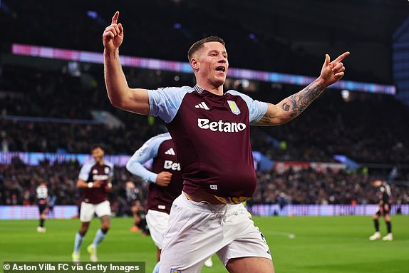 BIRMINGHAM, ENGLAND - JANUARY 04: Ross Barkley of Aston Villa celebrates scoring his team's first goal during the Premier League match between Aston Villa FC and Leicester City FC at Villa Park on January 04, 2025 in Birmingham, England. (Photo by Aston Villa/Aston Villa FC via Getty Images)