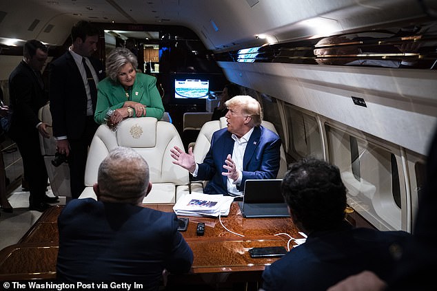 Susie Wiles talks to Donald Trump on Trump Force One in June 2023 - as his campaign manager she is credited with running a highly organized campaign