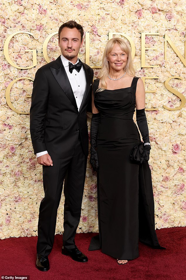 The blonde bombshell stunned next to her handsome son Brandon Thomas Lee as they hit the red carpet of the Golden Globe Awards 2025 on Sunday