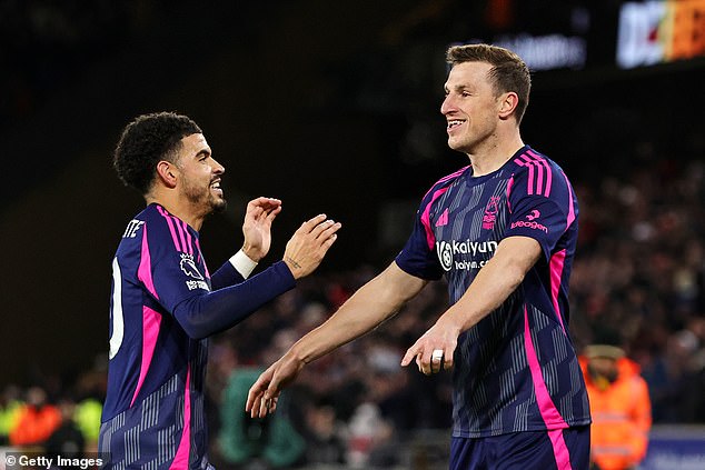 Chris Wood (right) found a second just before half-time for the visitors on the night