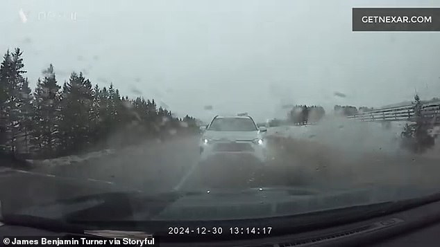 However, dashcam footage shows the unidentified man speeding away, swerving their car around into oncoming traffic and repeatedly plowing into the victim