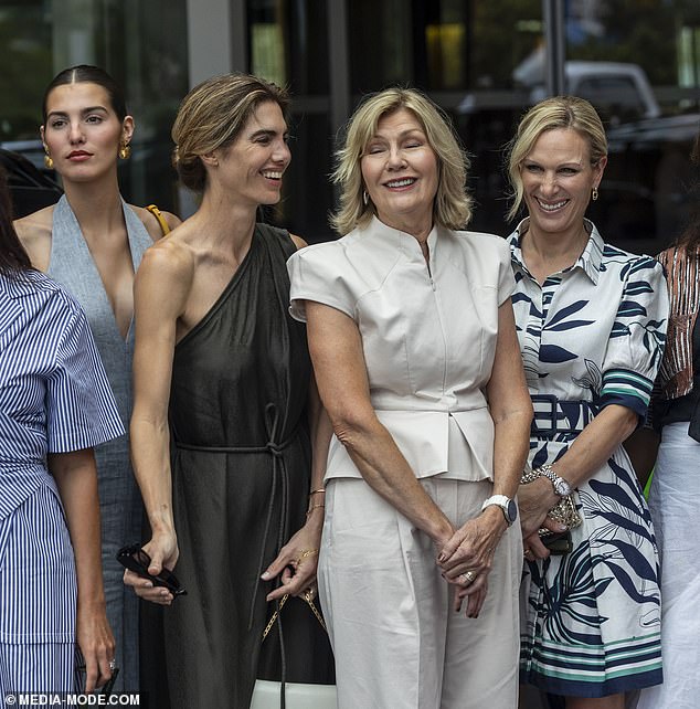 Zara was joined by stunning Argentine socialite Delfina Blaquier (second from left), 44, and her daughter Aurora Figueras (left), both of whom looked stylish as they posed alongside Zara