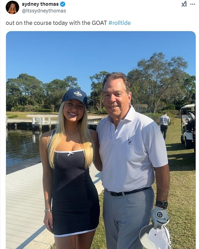 Viral ring girl Sydney Thomas took a pic with former Alabama football coach Nick Saban