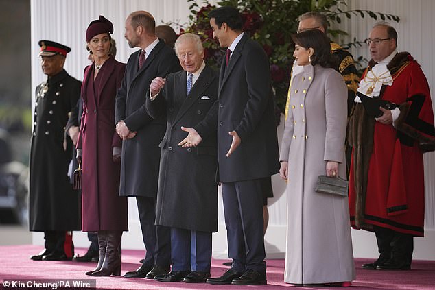 December 3, 2024 -- Kate joins William to welcome the Emir of Qatar for a state visit to London