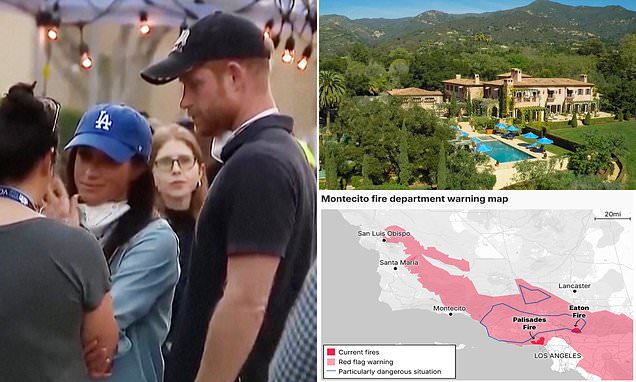 Harry and Meghan's Montecito home is now on the edge of an 'extreme danger zone' as LA