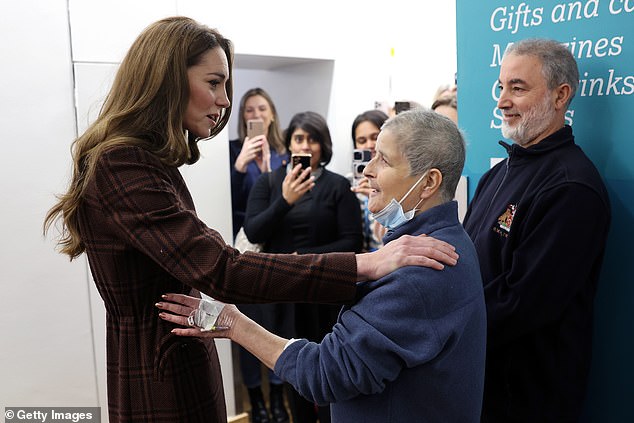 The Princess of Wales talks with patient Rebecca Mendelhson at the Royal Marsden Hospital