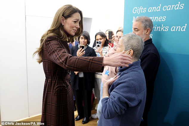 The Princess of Wales shared warm embraces with people whose lives have been affected by cancer as she visited The Royal Marsden hospital in London today