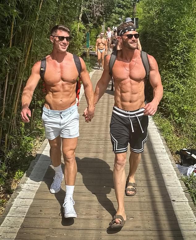 The influencer (right) enjoys a trip to Fire Island Pines in September 2023. Bruno surprised many in the LGBT community by coming out as a MAGA supporter last year