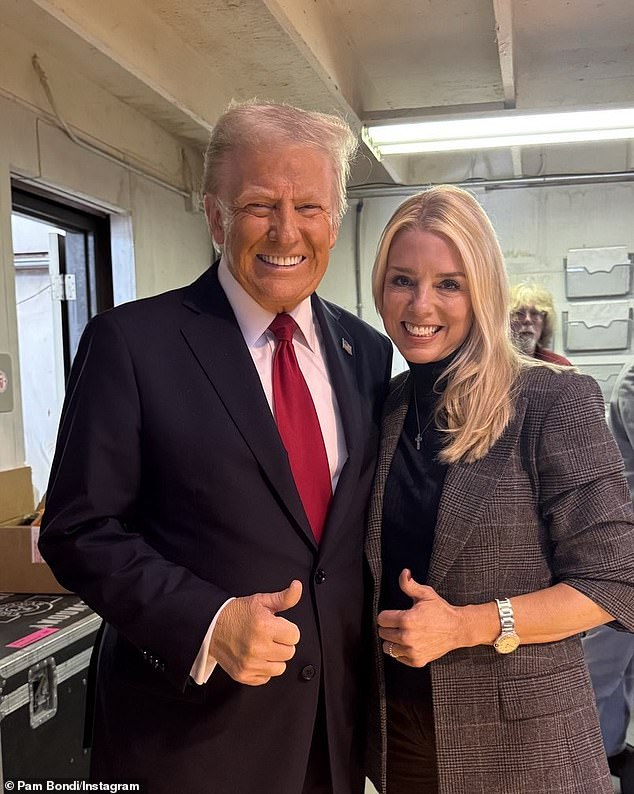 Bondi poses with Donald Trump on her Instagram in 2024