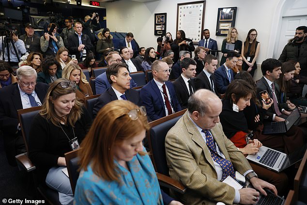 Reporters and former White House press staff crowded the last briefing