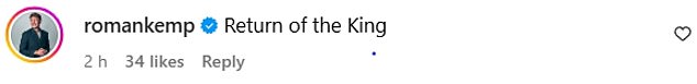 Roman showed there was no love lost over the gig as he expressed support for Jack's return by commenting: 'Return of the King'