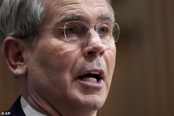 Scott Bessent, President-elect Donald Trump's choice to be Secretary of the Treasury, appears before the Senate Finance Committee for his confirmation hearing, at the Capitol in Washington, Thursday, Jan. 16, 2025.Â (AP Photo/Ben Curtis)