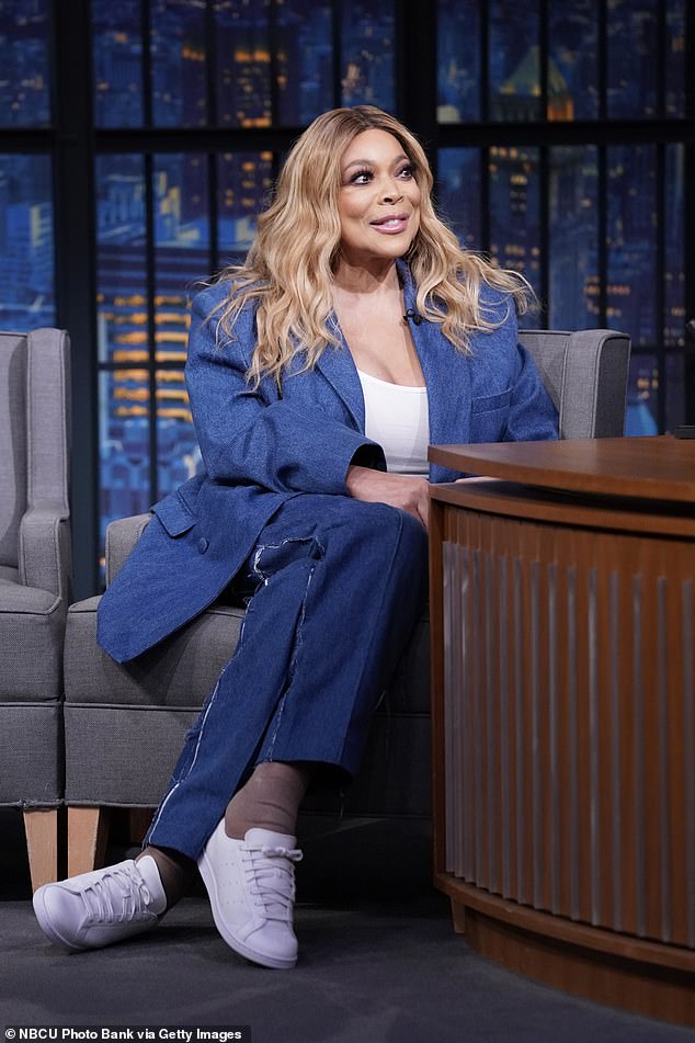 Wendy Williams has hit back at a guardianship attorney's claims and insisted that she had never even met the lawyer after guardianship attorney Roberta Kaplan's recent claims that she has 'good days and bad days'; Wendy is pictured June 2021 on Late Night with Seth Meyers