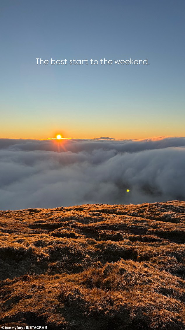 The star then hiked to the top of Kinder Scout, the highest point in the Peak District, to take in some incredible sunset views before sharing a selfie with his followers