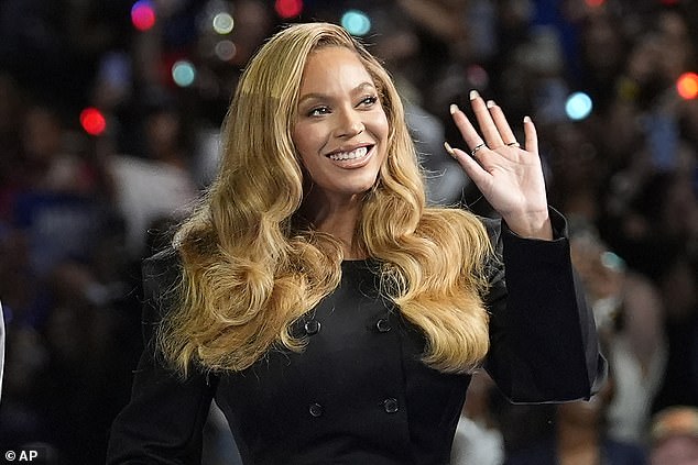 Beyonce appears at a campaign event for Democratic presidential nominee Vice President Kamala Harris in Houston, on October 25, 2024