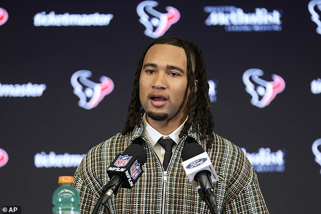 Houston Texans quarterback C.J. Stroud answers a question during a news conference