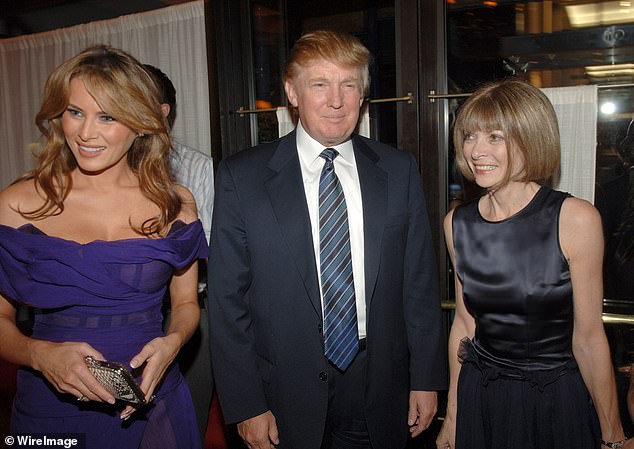 Anna Wintour, longstanding editor-in-chief, famously denied her a repeat appearance in Vogue, despite having accorded the honor of a cover portrait to every other first lady. (Wintour is pictured with Melania and Donald in 2005).