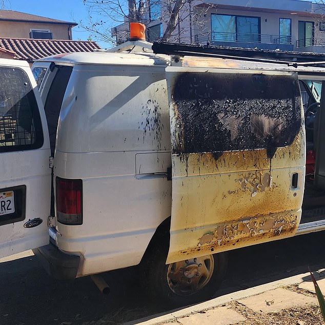 A white van that was parked next to the tree sustained heavy damage, with its entire passenger side burnt to a crisp